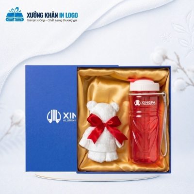 Combo quà tặng khăn bông gấp gấu kết hợp bình nước nhựa CBKB-05 - Ảnh đại diện
