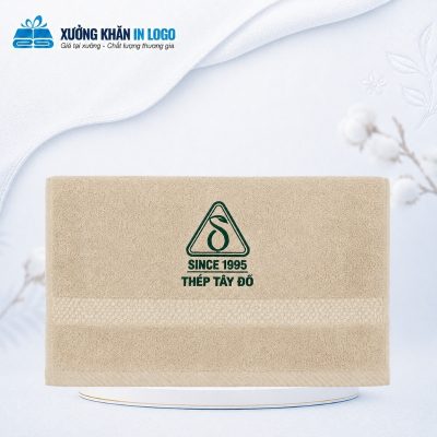 Khăn thêu logo chất liệu Cotton màu vàng kem kích thước 35x78cm KB-03