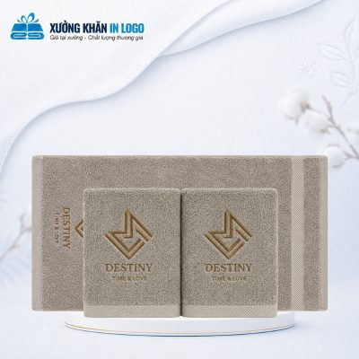 Khăn thêu logo chất liệu Cotton màu xám kích thước 35x78cm KB-04