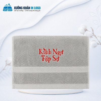 Khăn thêu logo chất liệu Cotton màu xám kích thước 35x78cm KB-05 - Ảnh đại diện