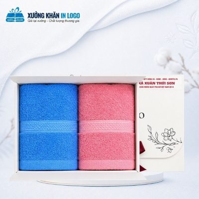Set 2 khăn quà tặng (khăn tắm) chất liệu Cotton màu xanh hồng kích thước 50x100cm SKB-18 - Ảnh đại diện