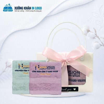 Set 2 khăn quà tặng thêu logo (khăn gội) chất liệu Cotton màu xanh hồng kích thước 36x78cm SKB-27 - Ảnh đại diện