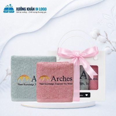 Set 2 khăn quà tặng thêu logo (khăn mặt, khăn tắm) chất liệu Cotton màu hồng xanh dương SKB-15 - Ảnh đại diện