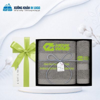 Set 2 khăn quà tặng thêu logo (khăn mặt, khăn tắm) chất liệu Cotton màu xám SKB-34 - Ảnh đại diện
