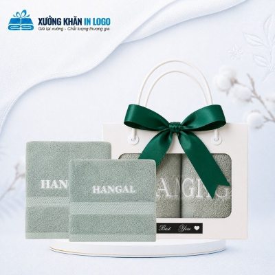 Set 2 khăn quà tặng thêu logo (khăn mặt, khăn tắm) chất liệu Cotton màu xanh dương SKB-26 - Ảnh đại diện