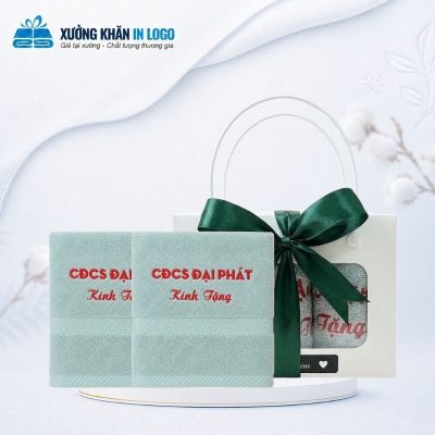 Set 2 khăn quà tặng thêu logo (khăn tắm, khăn gội) chất liệu Cotton màu xanh dương SKB-21 - Ảnh đại diện