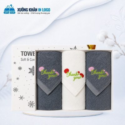 Set 3 khăn quà tặng thêu logo (khăn tắm) chất liệu Cotton màu xám trắng kích thước 40x80cm SKB-31 - Ảnh đại diện